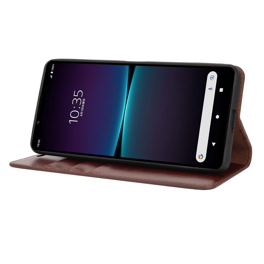 Coque portefeuille en cuir Veritable Sony Xperia 1 VI, Marron foncé