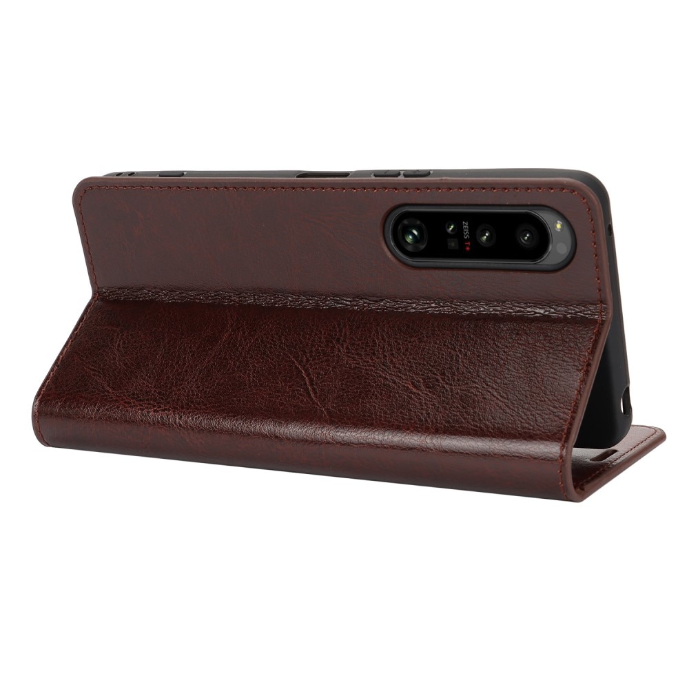 Coque portefeuille en cuir Veritable Sony Xperia 1 VI, Marron foncé