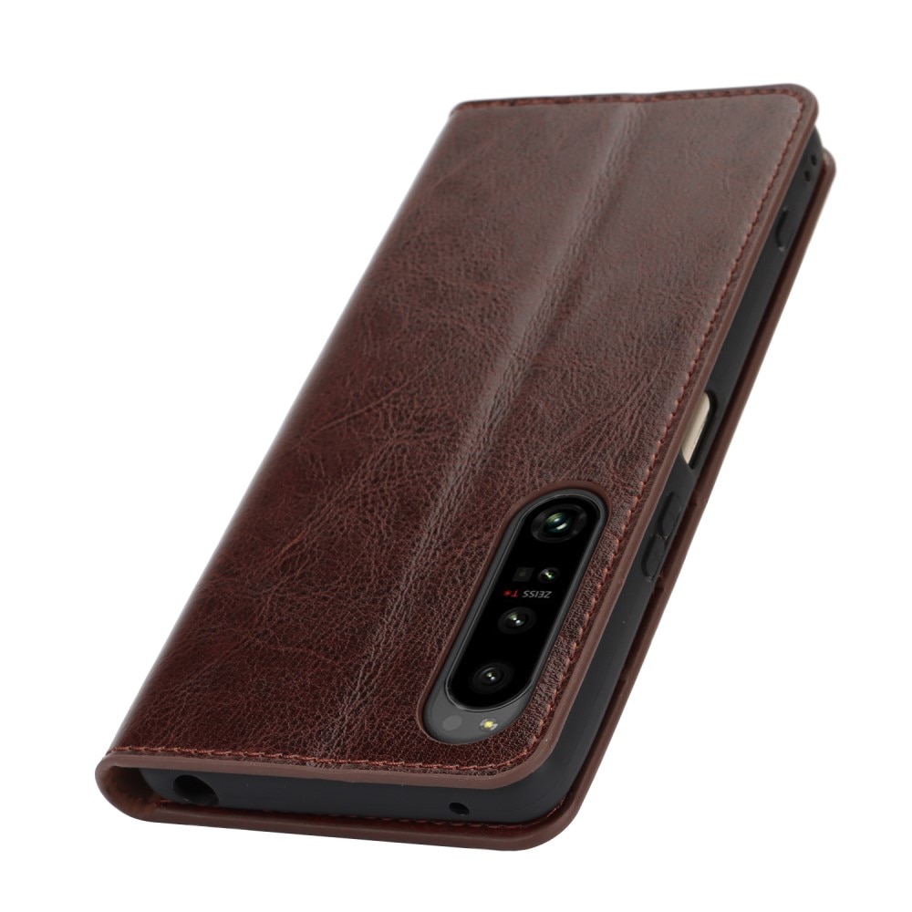 Coque portefeuille en cuir Veritable Sony Xperia 1 VI, Marron foncé