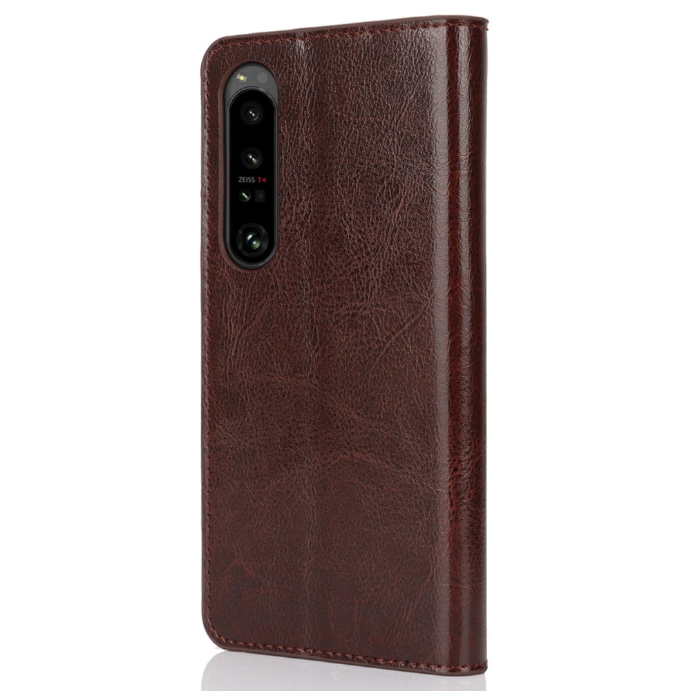 Coque portefeuille en cuir Veritable Sony Xperia 1 VI, Marron foncé
