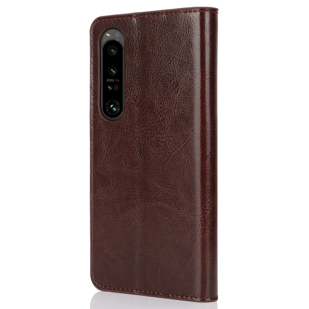 Coque portefeuille en cuir Veritable Sony Xperia 1 VI, marron foncé