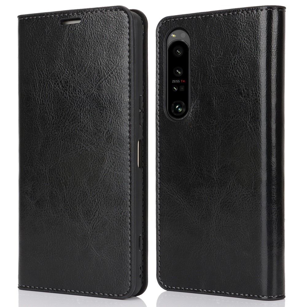 Coque portefeuille en cuir Veritable Sony Xperia 1 VI, Noir