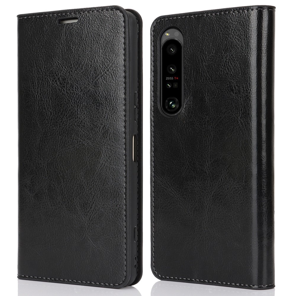 Coque portefeuille en cuir Veritable Sony Xperia 1 VI, noir