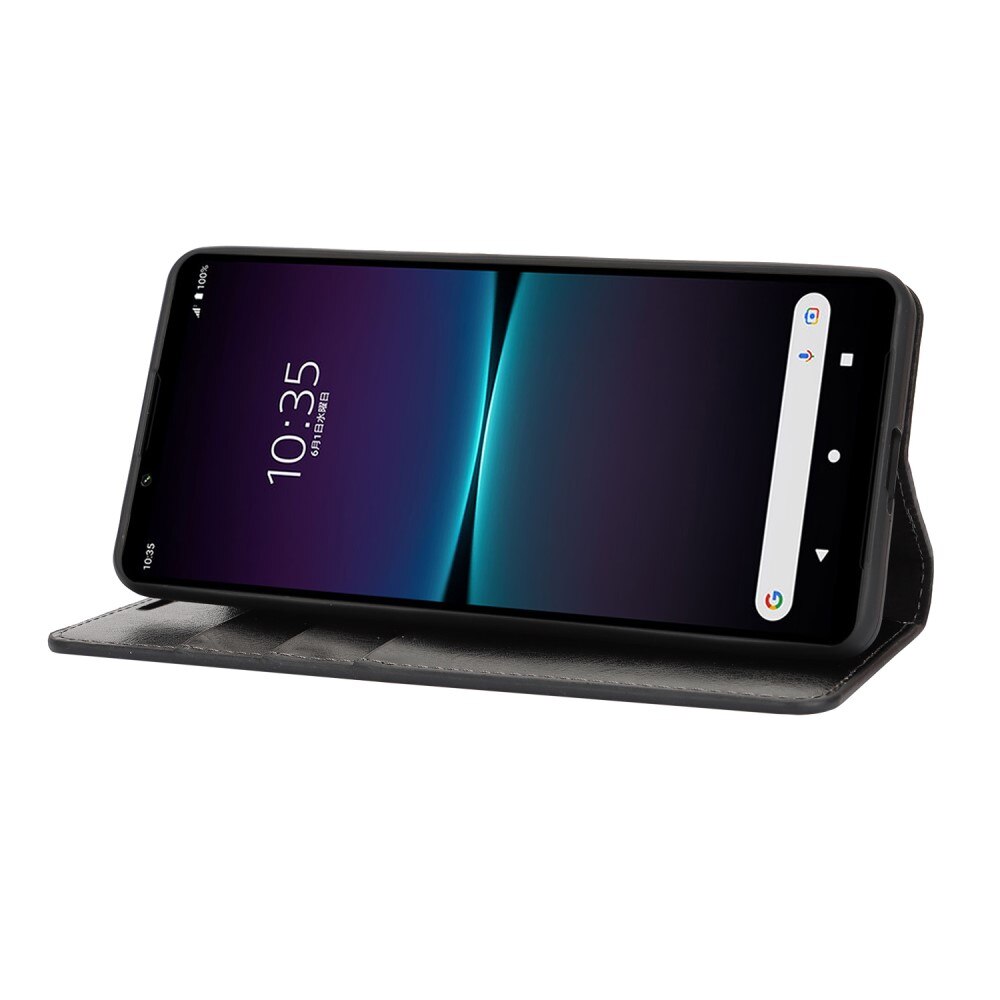 Coque portefeuille en cuir Veritable Sony Xperia 1 VI, Noir