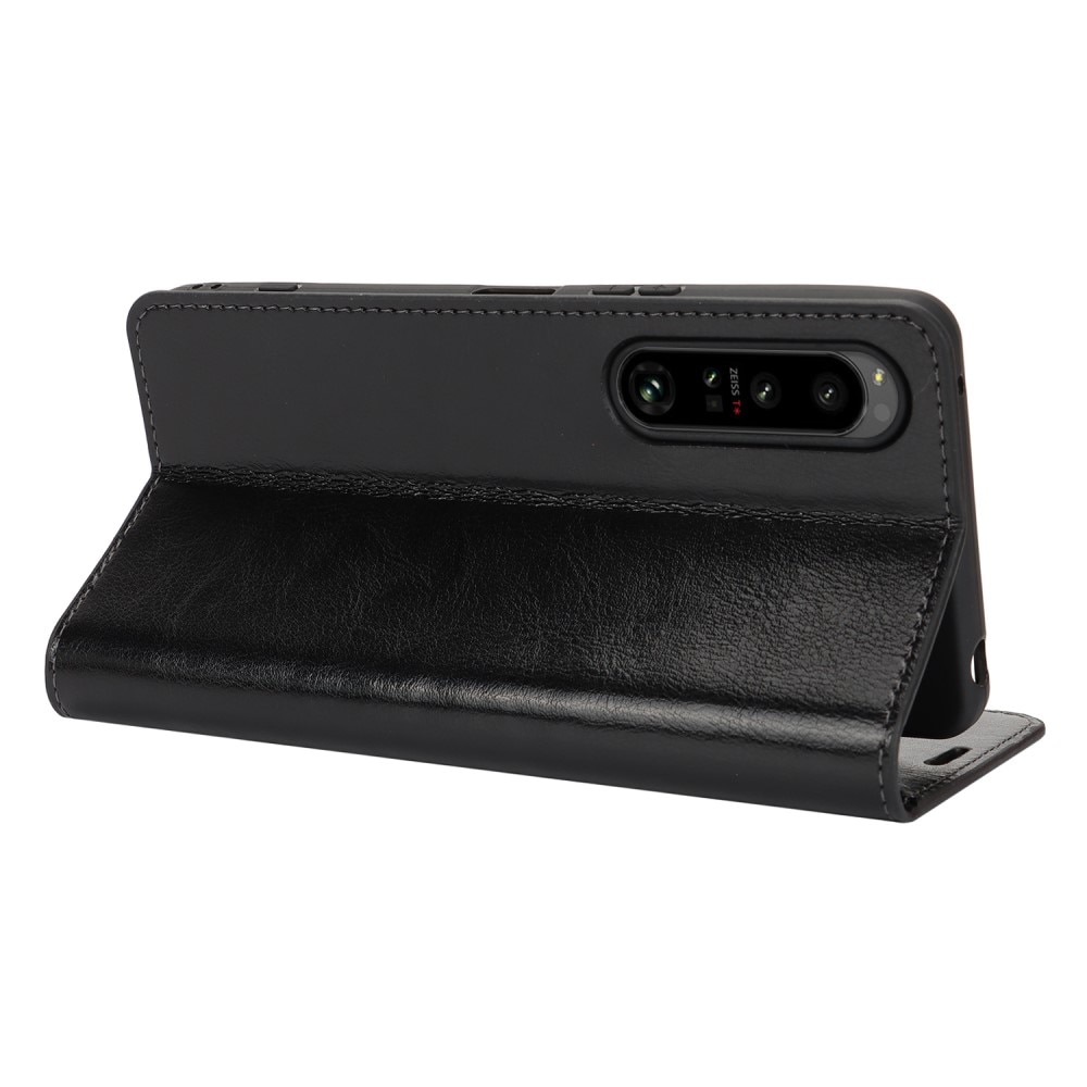 Coque portefeuille en cuir Veritable Sony Xperia 1 VI, Noir