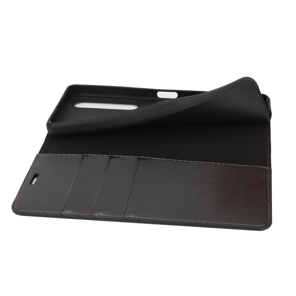 Coque portefeuille en cuir Veritable Sony Xperia 1 VI, Noir