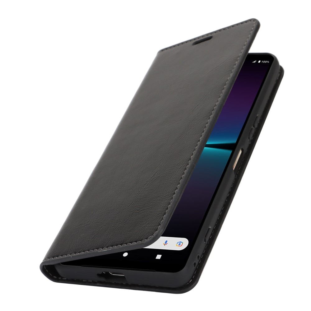 Coque portefeuille en cuir Veritable Sony Xperia 1 VI, Noir