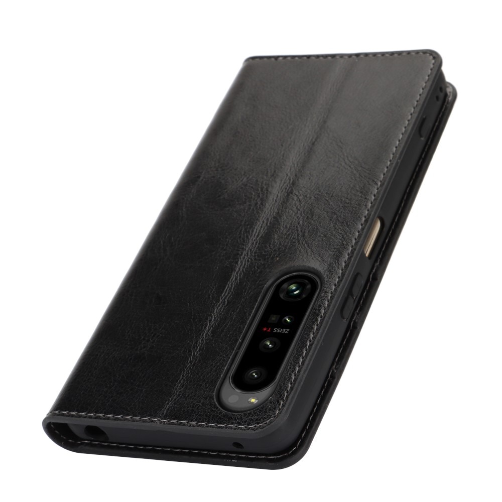 Coque portefeuille en cuir Veritable Sony Xperia 1 VI, Noir