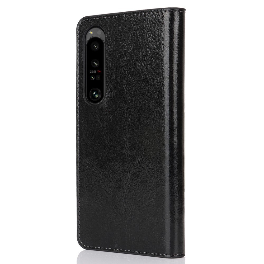 Coque portefeuille en cuir Veritable Sony Xperia 1 VI, Noir