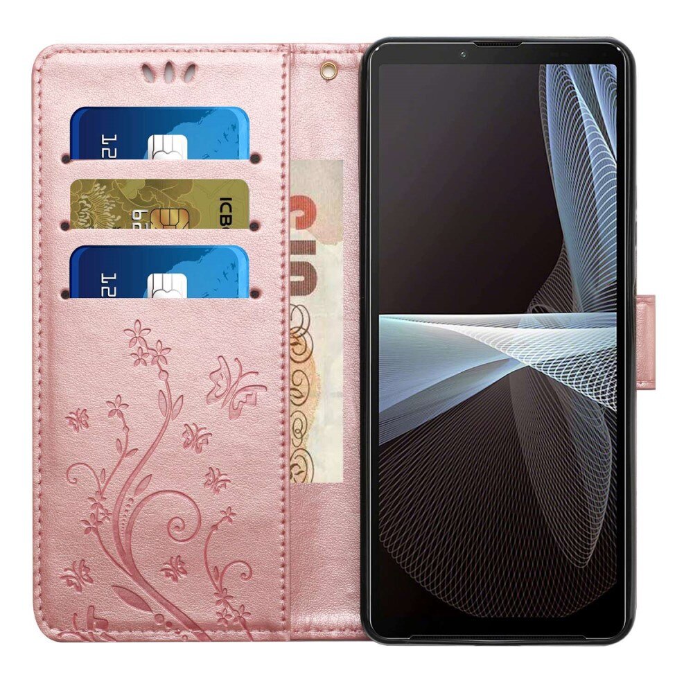 Étui en cuir à papillons pour Sony Xperia 10 VI, Rose