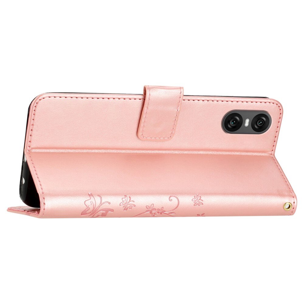 Étui en cuir à papillons pour Sony Xperia 10 VI, Rose