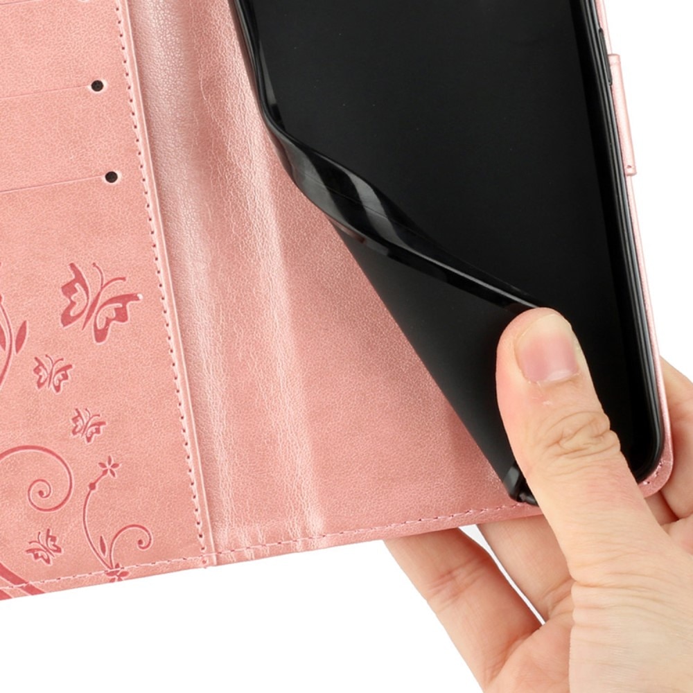 Étui en cuir à papillons pour Sony Xperia 10 VI, Rose