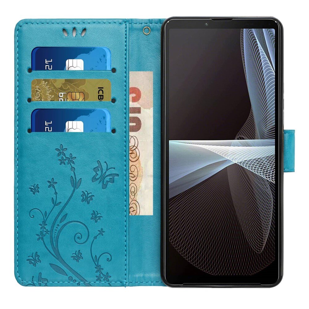 Étui en cuir à papillons pour Sony Xperia 10 VI, Bleu