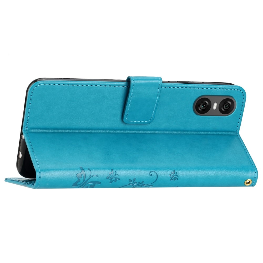 Étui en cuir à papillons pour Sony Xperia 10 VI, Bleu