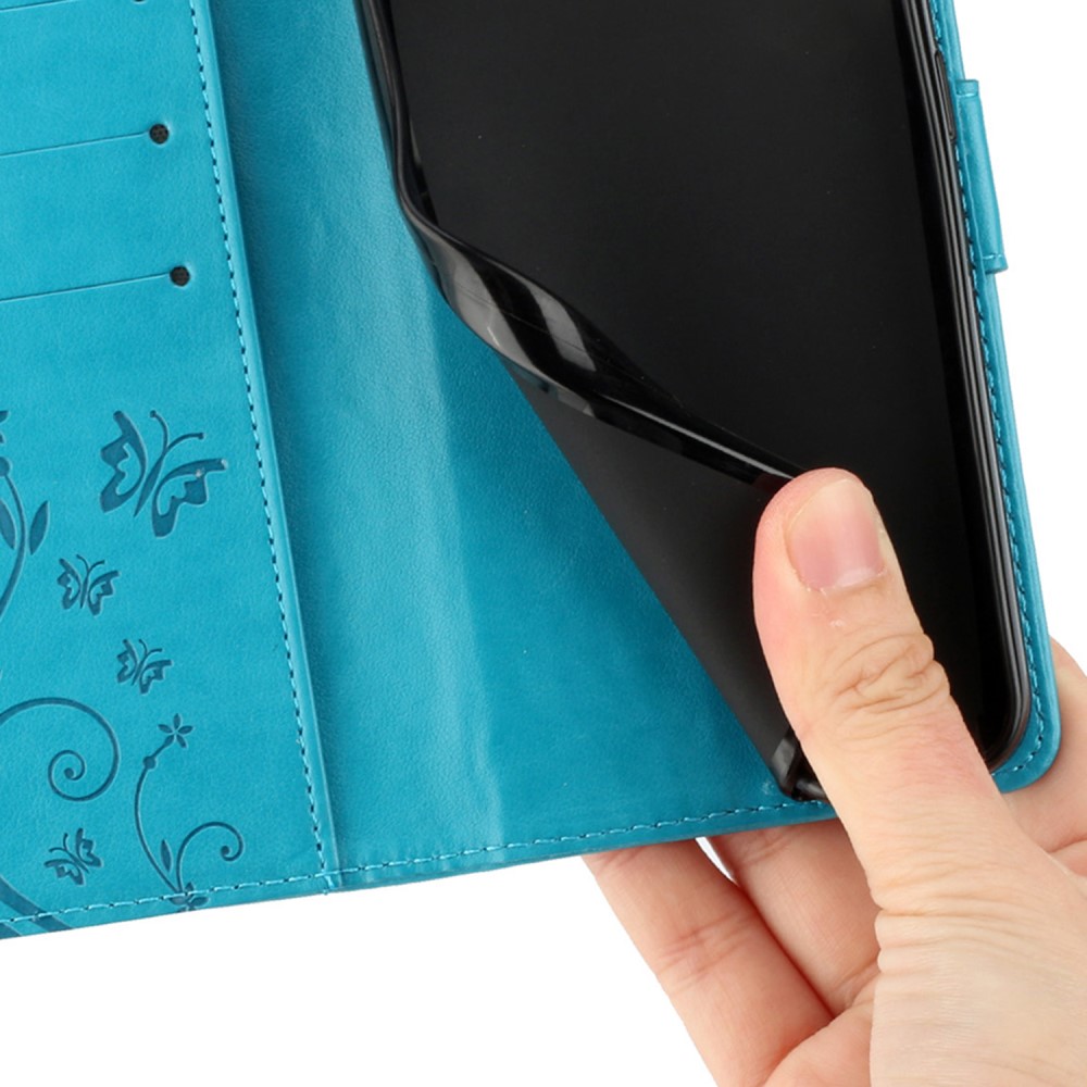 Étui en cuir à papillons pour Sony Xperia 10 VI, Bleu