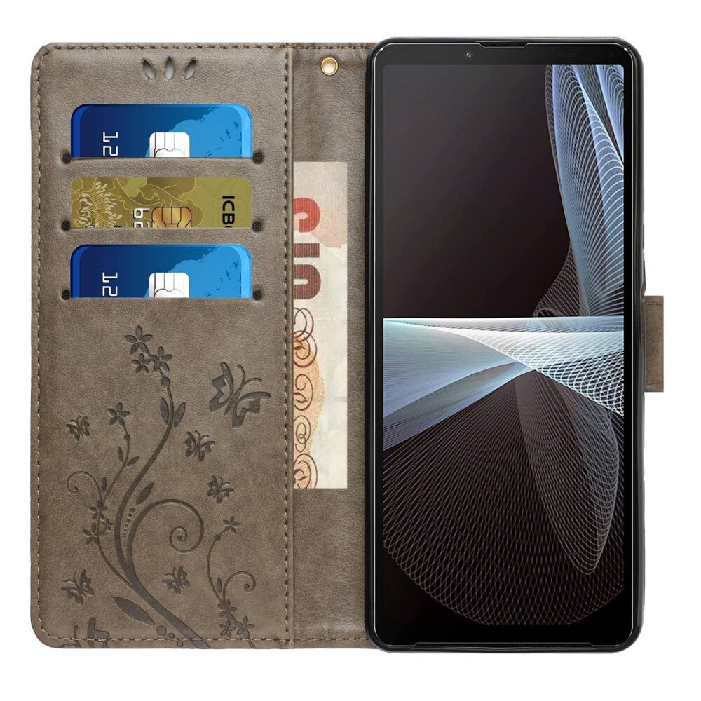 Étui en cuir à papillons pour Sony Xperia 10 VI, Gris