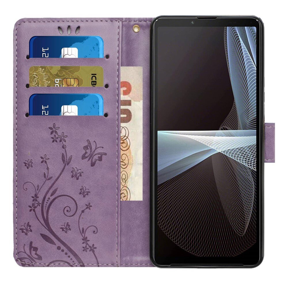 Étui en cuir à papillons pour Sony Xperia 10 VI, Violet