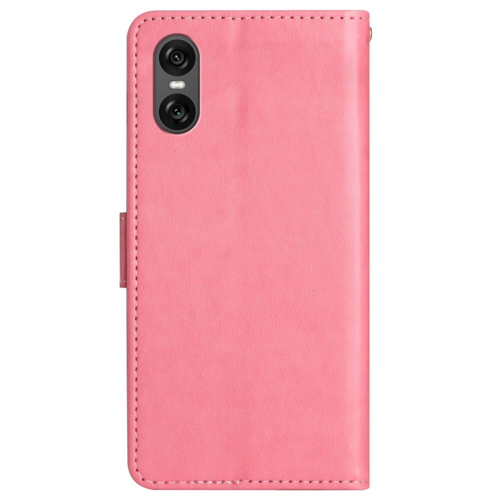 Étui en cuir à papillons pour Sony Xperia 10 VI, Rose