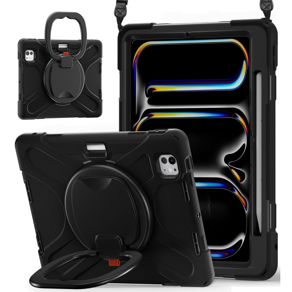 Coque hybride avec béquille et bandoulière iPad Pro 11 5th Gen (2024), noir