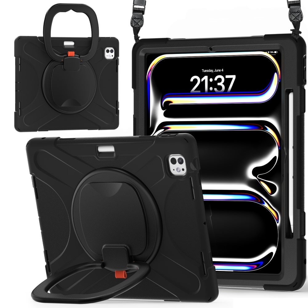 Coque hybride avec béquille et bandoulière iPad Pro 13 7th Gen (2024), noir
