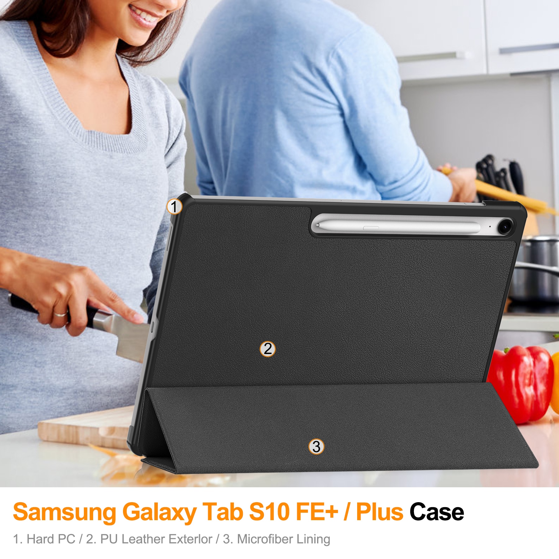 Étui Tri-Fold Samsung Galaxy Tab S10 FE Plus, Noir