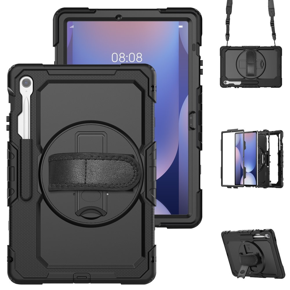 Full Protection Coque hybride antichoc avec bandoulière Samsung Galaxy Tab S10 FE Plus, noir