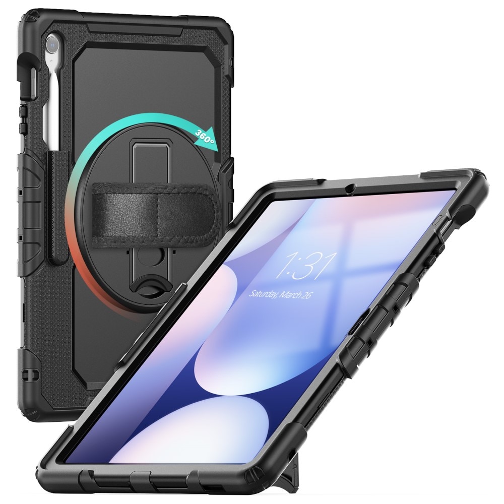 Full Protection Coque hybride antichoc avec bandoulière Samsung Galaxy Tab S10 FE Plus, noir