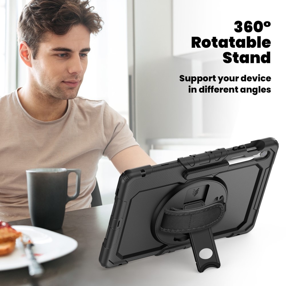 Full Protection Coque hybride antichoc avec bandoulière Samsung Galaxy Tab S10 FE Plus, noir