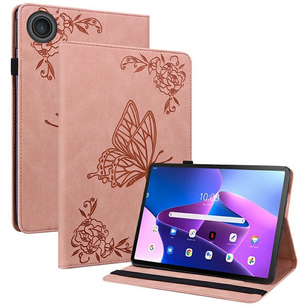 Étui en cuir avec papillons  Lenovo Tab Rose