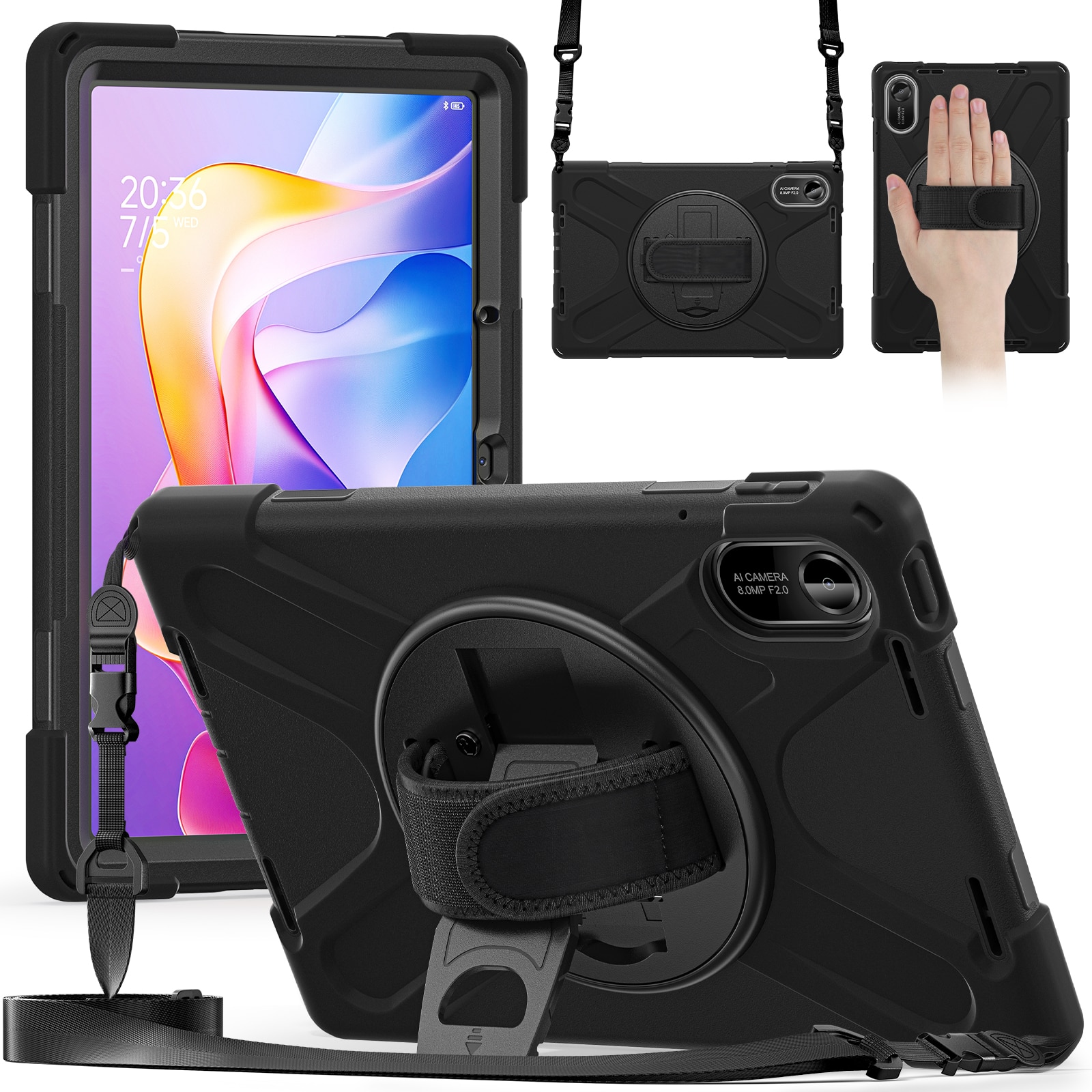 Coque hybride antichoc avec bandoulière Xiaomi Redmi Pad 2, noir