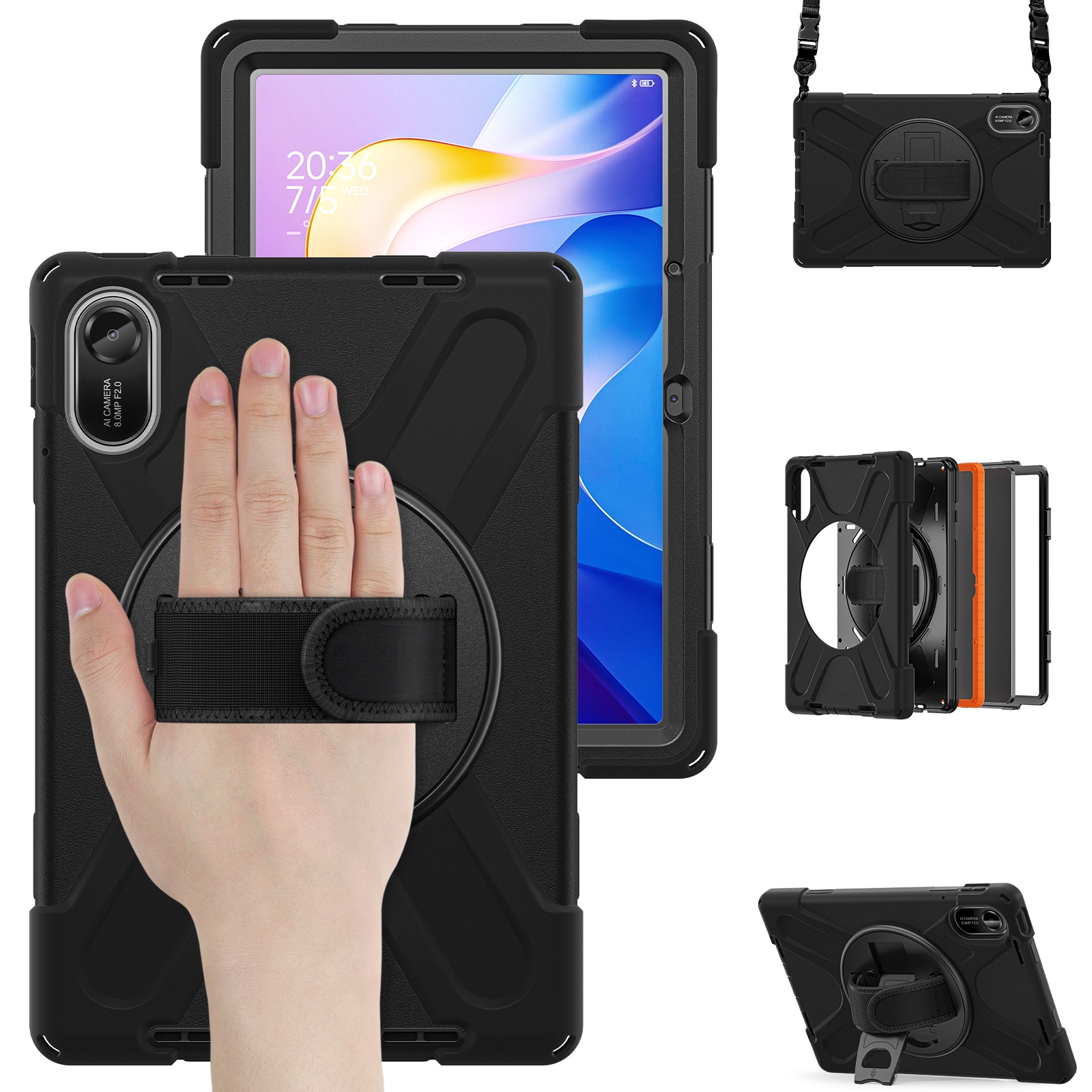 Coque hybride antichoc avec bandoulière Xiaomi Redmi Pad 2, noir
