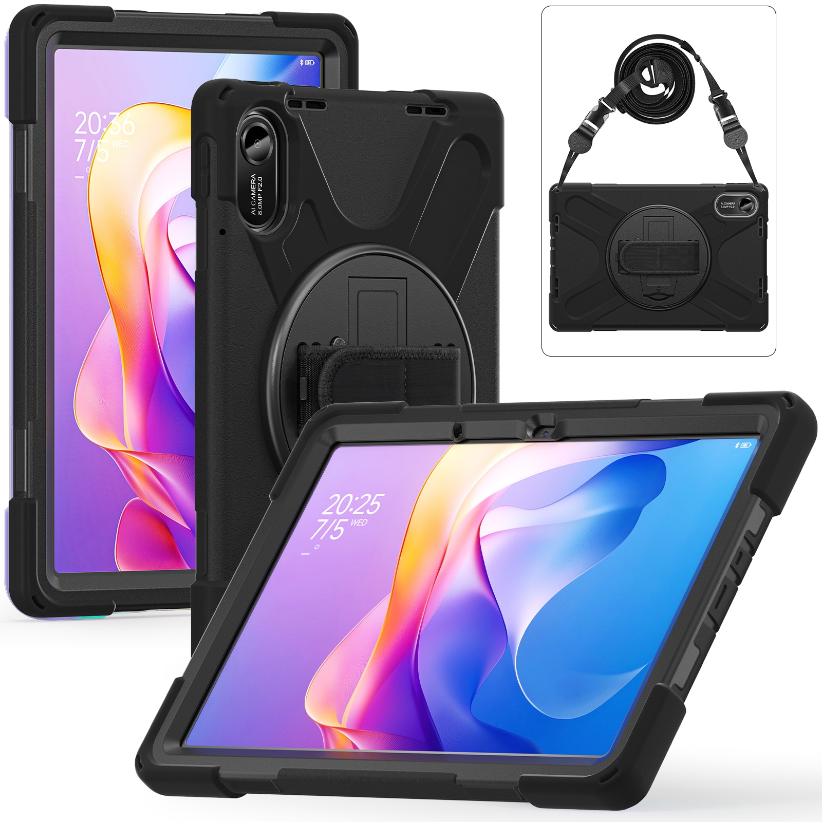 Coque hybride antichoc avec bandoulière Xiaomi Redmi Pad 2, noir