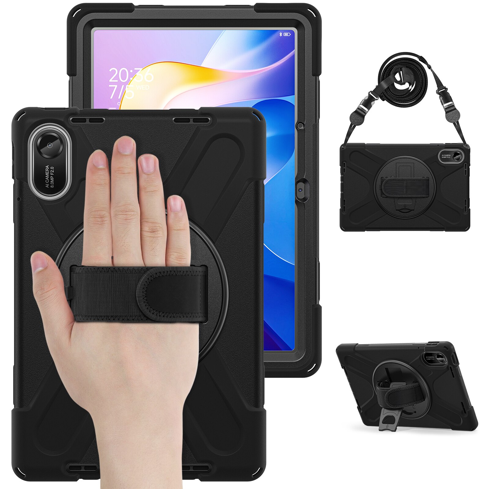 Coque hybride antichoc avec bandoulière Xiaomi Redmi Pad 2, noir