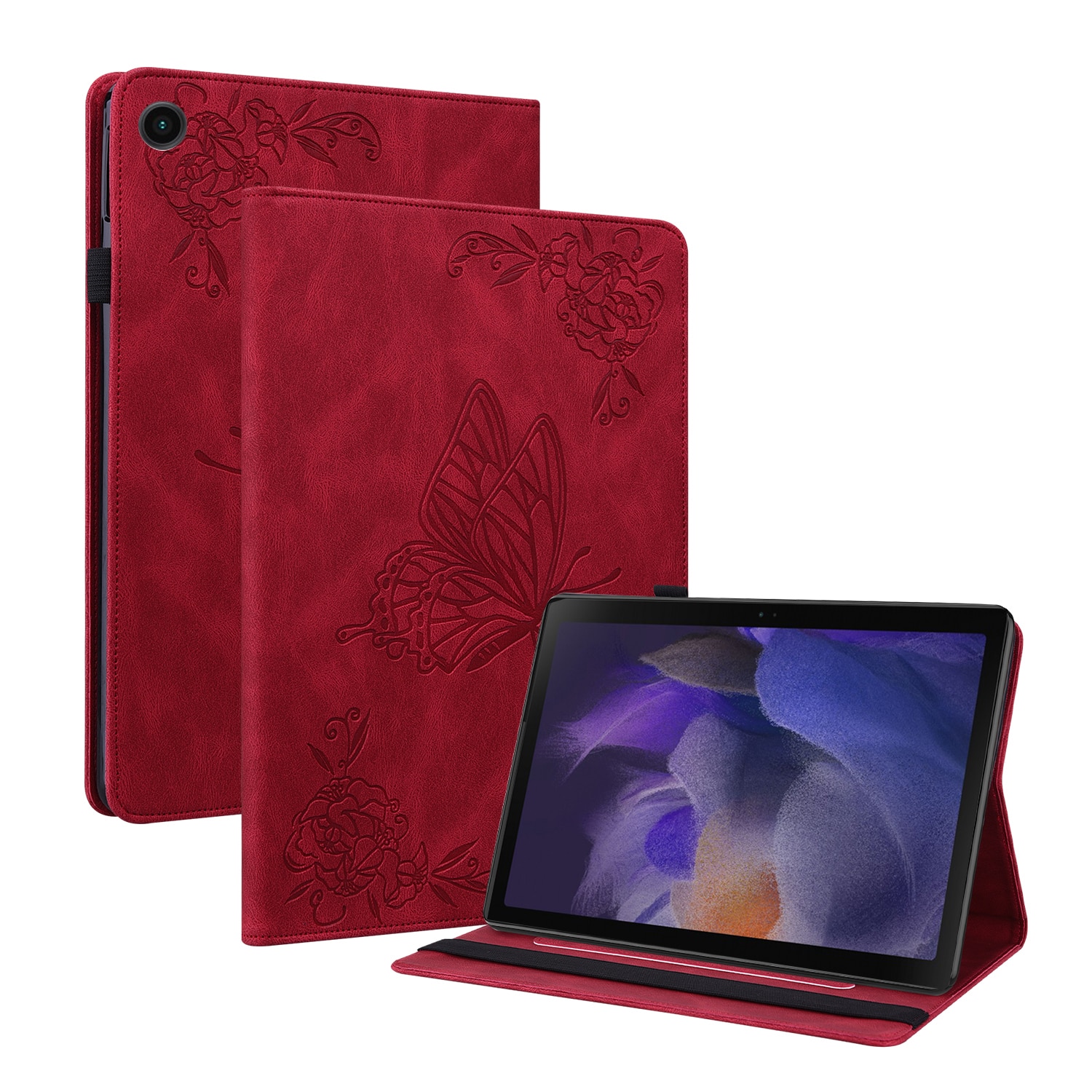 Étui en cuir avec papillons Samsung Galaxy Tab A11 Plus Rouge