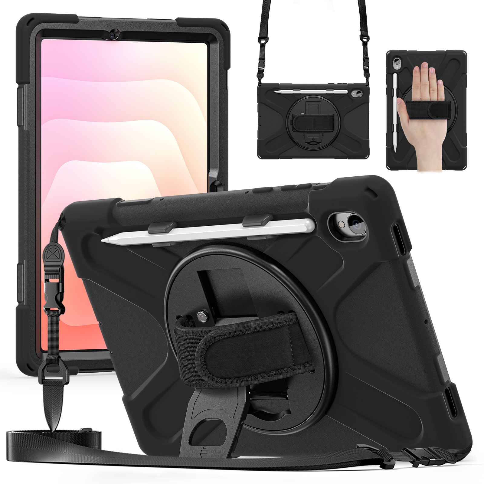 Coque hybride antichoc avec bandoulière Samsung Galaxy Tab S11, noir