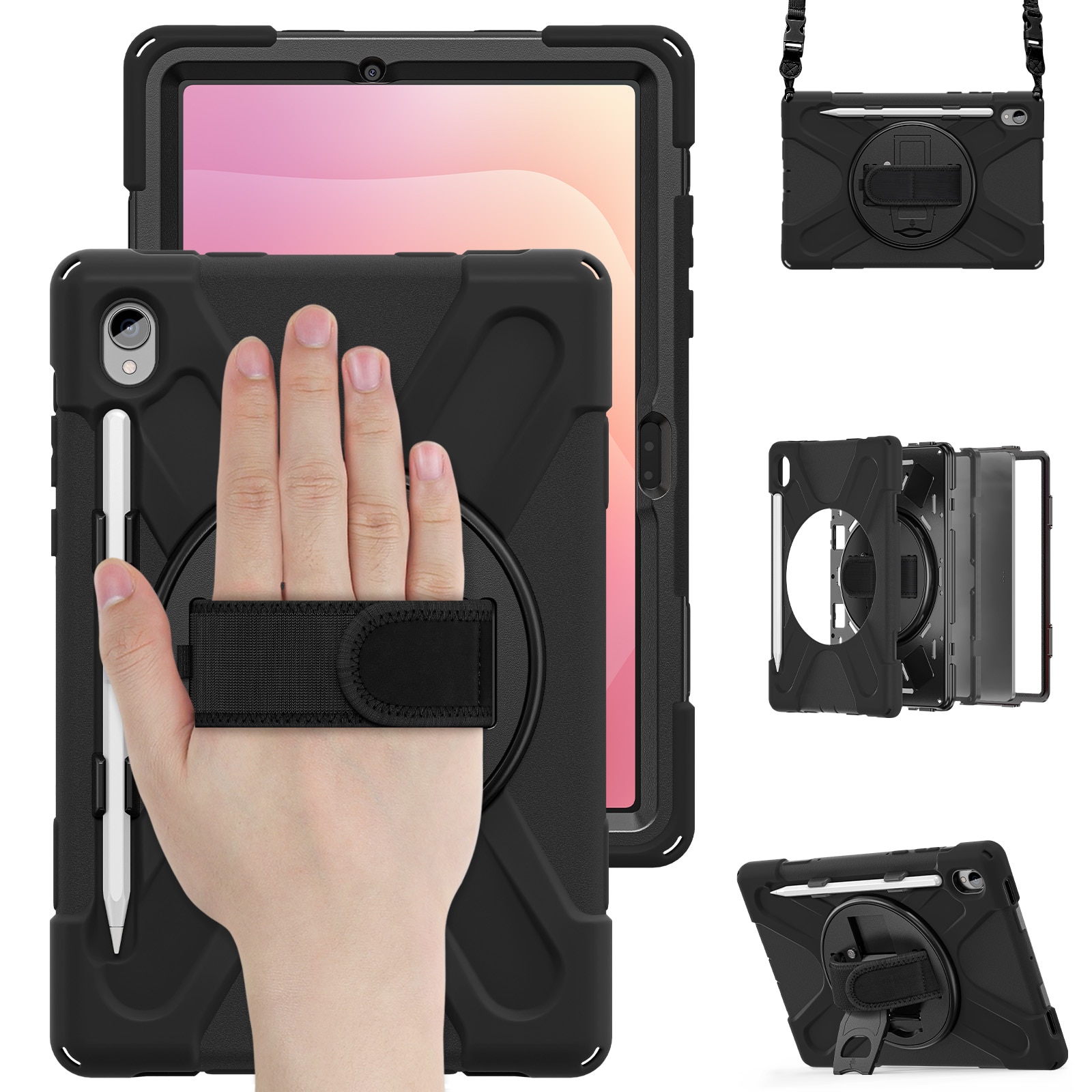 Coque hybride antichoc avec bandoulière Samsung Galaxy Tab S11, noir