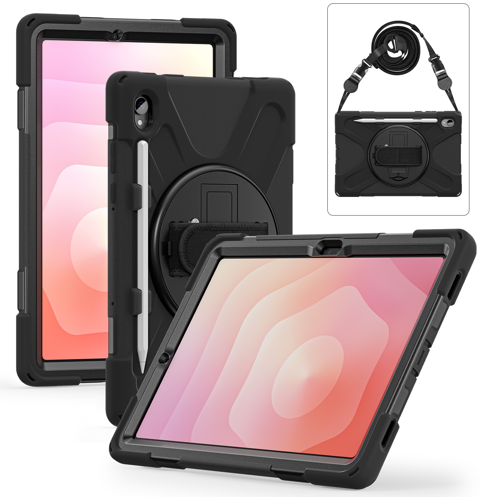 Coque hybride antichoc avec bandoulière Samsung Galaxy Tab S11, noir