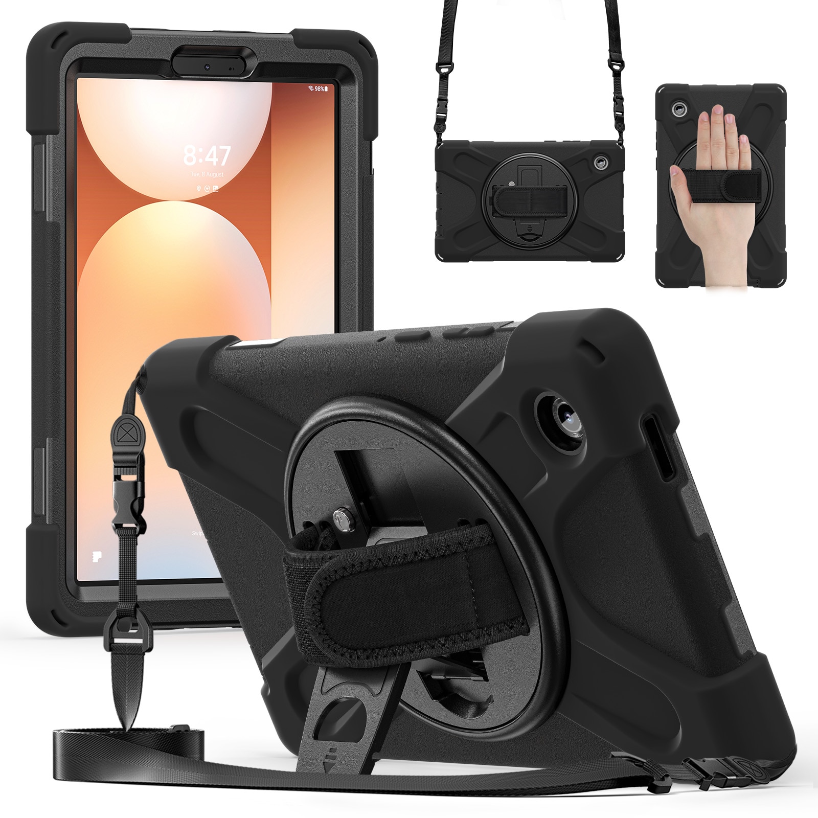 Coque hybride antichoc avec bandoulière Samsung Galaxy Tab A11 Plus, noir