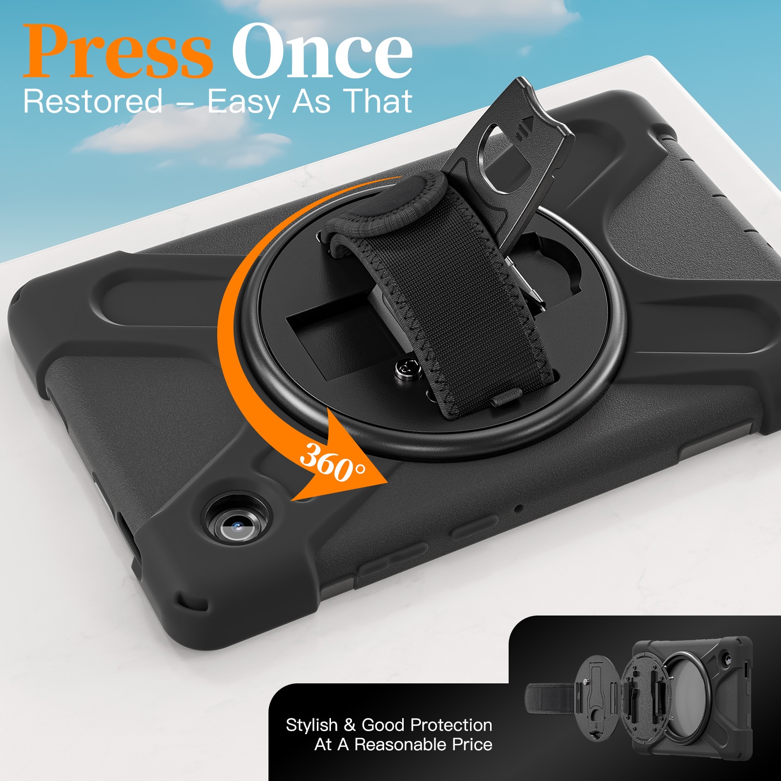 Coque hybride antichoc avec bandoulière Samsung Galaxy Tab A11 Plus, noir
