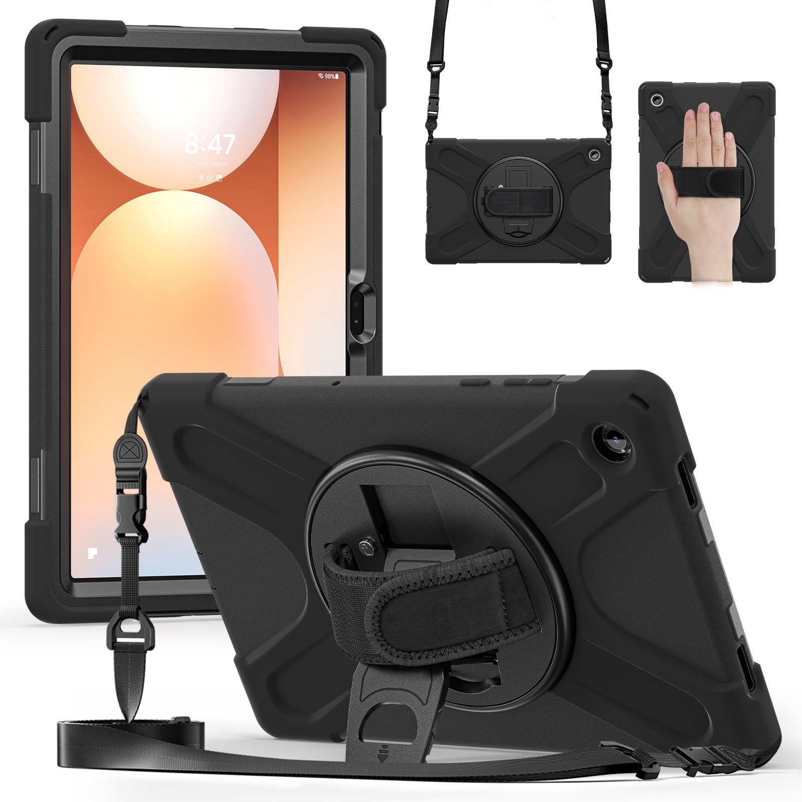 Coque hybride antichoc avec bandoulière Samsung Galaxy Tab A11 Plus, noir