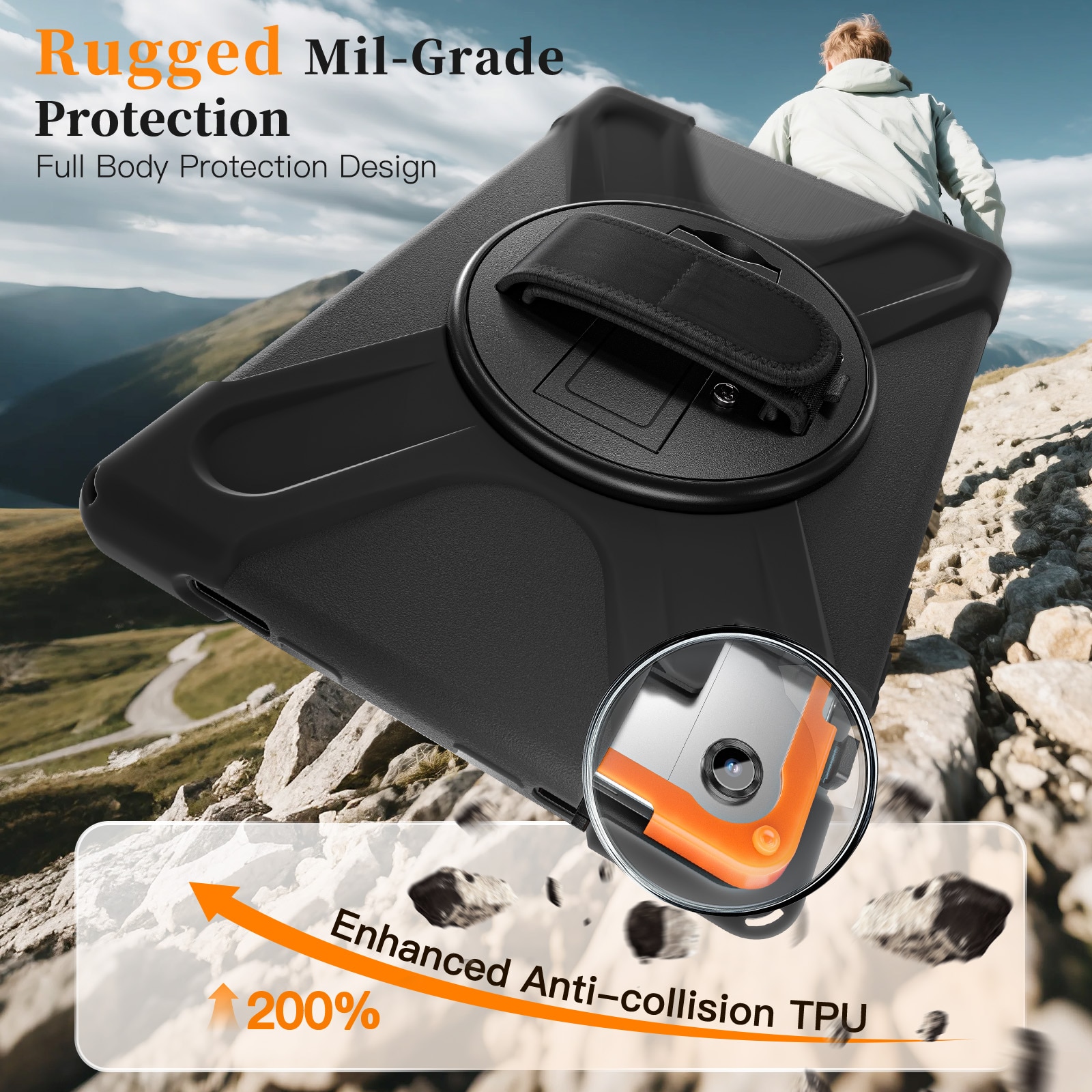 Coque hybride antichoc avec bandoulière Samsung Galaxy Tab A11 Plus, noir