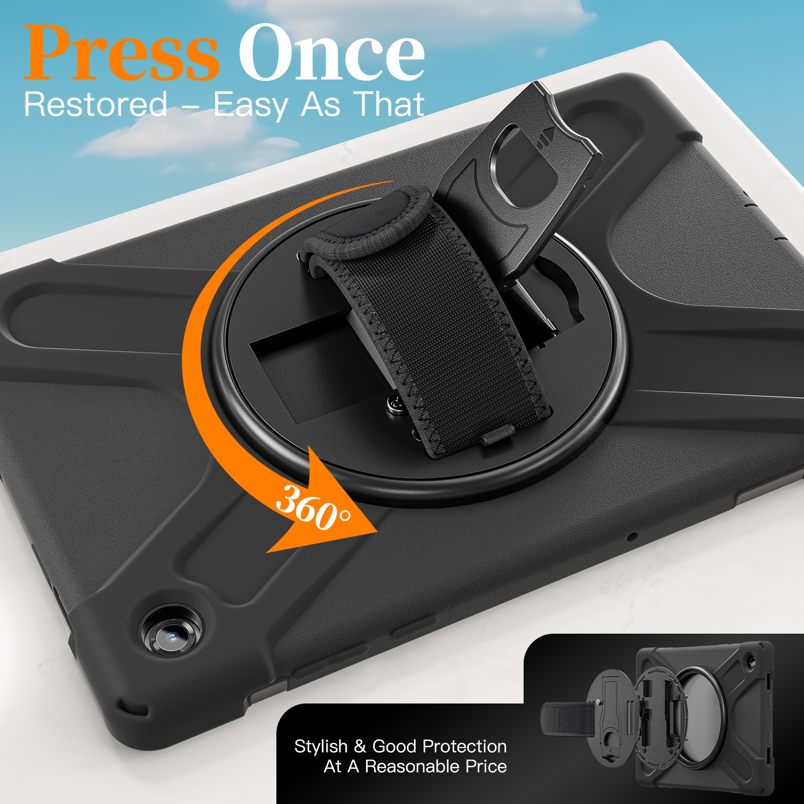 Coque hybride antichoc avec bandoulière Samsung Galaxy Tab A11 Plus, noir