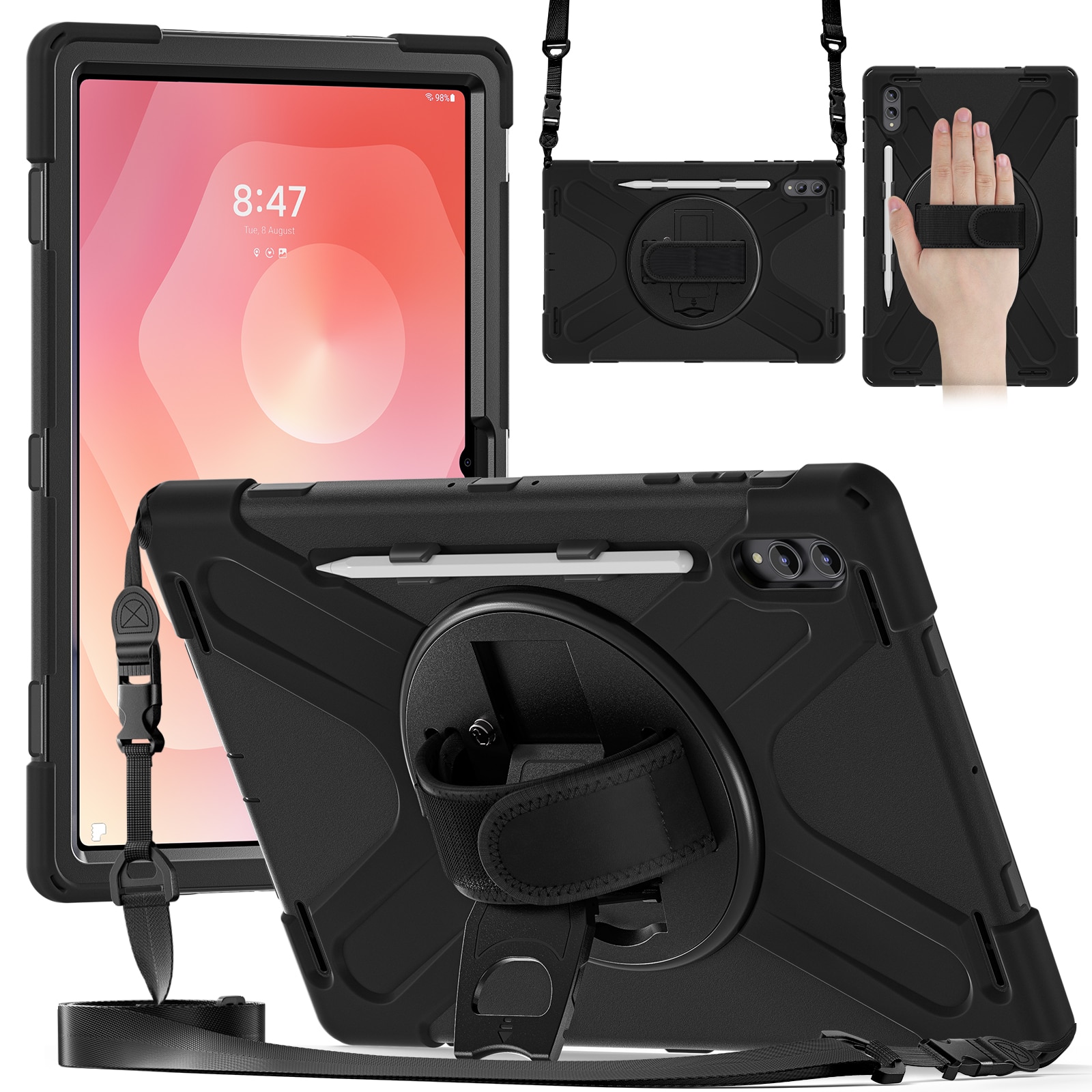 Coque hybride antichoc avec bandoulière Samsung Galaxy Tab S11 Ultra, noir
