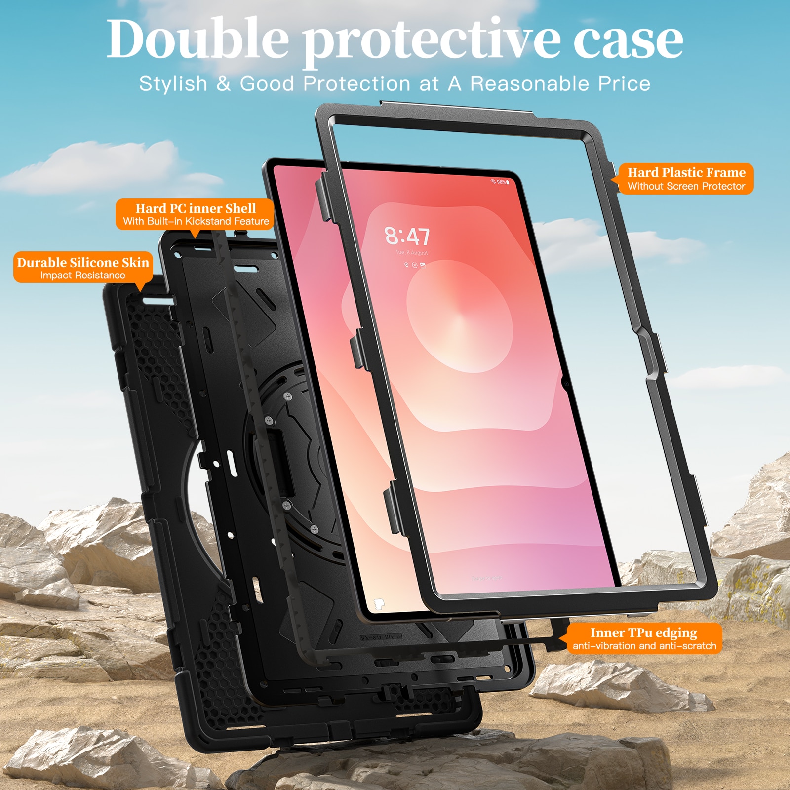 Coque hybride antichoc avec bandoulière Samsung Galaxy Tab S11 Ultra, noir