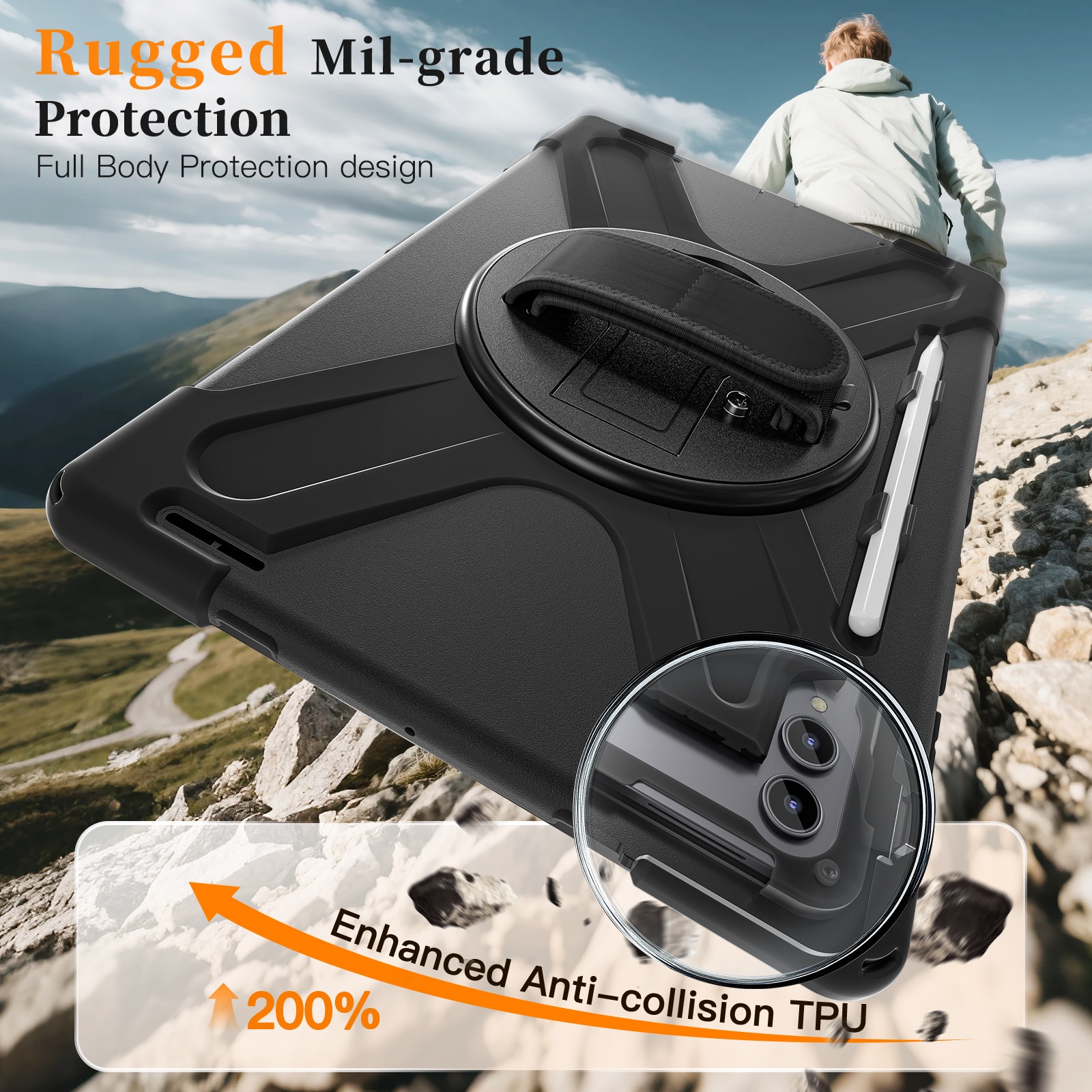 Coque hybride antichoc avec bandoulière Samsung Galaxy Tab S11 Ultra, noir