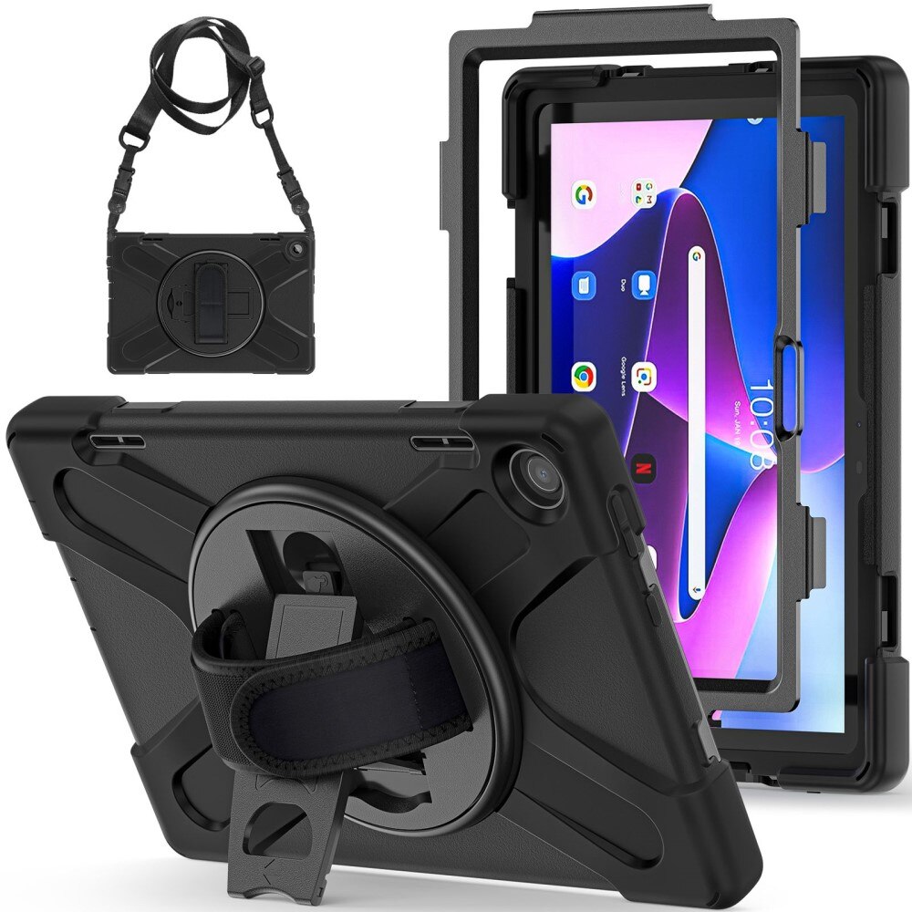 Coque hybride antichoc avec bandoulière Lenovo Tab M10 (3rd gen) Noir