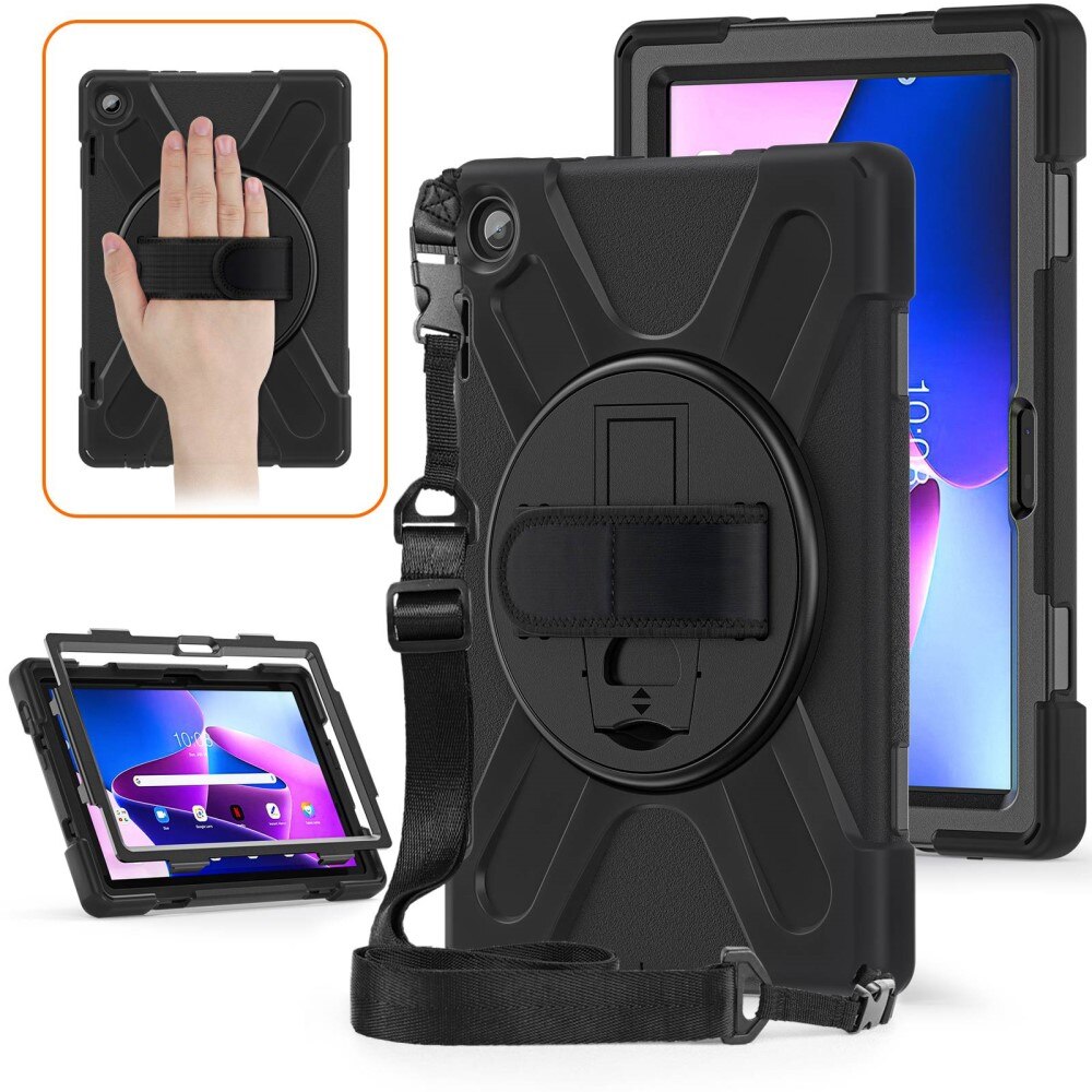 Coque hybride antichoc avec bandoulière Lenovo Tab M10 (3rd gen) Noir