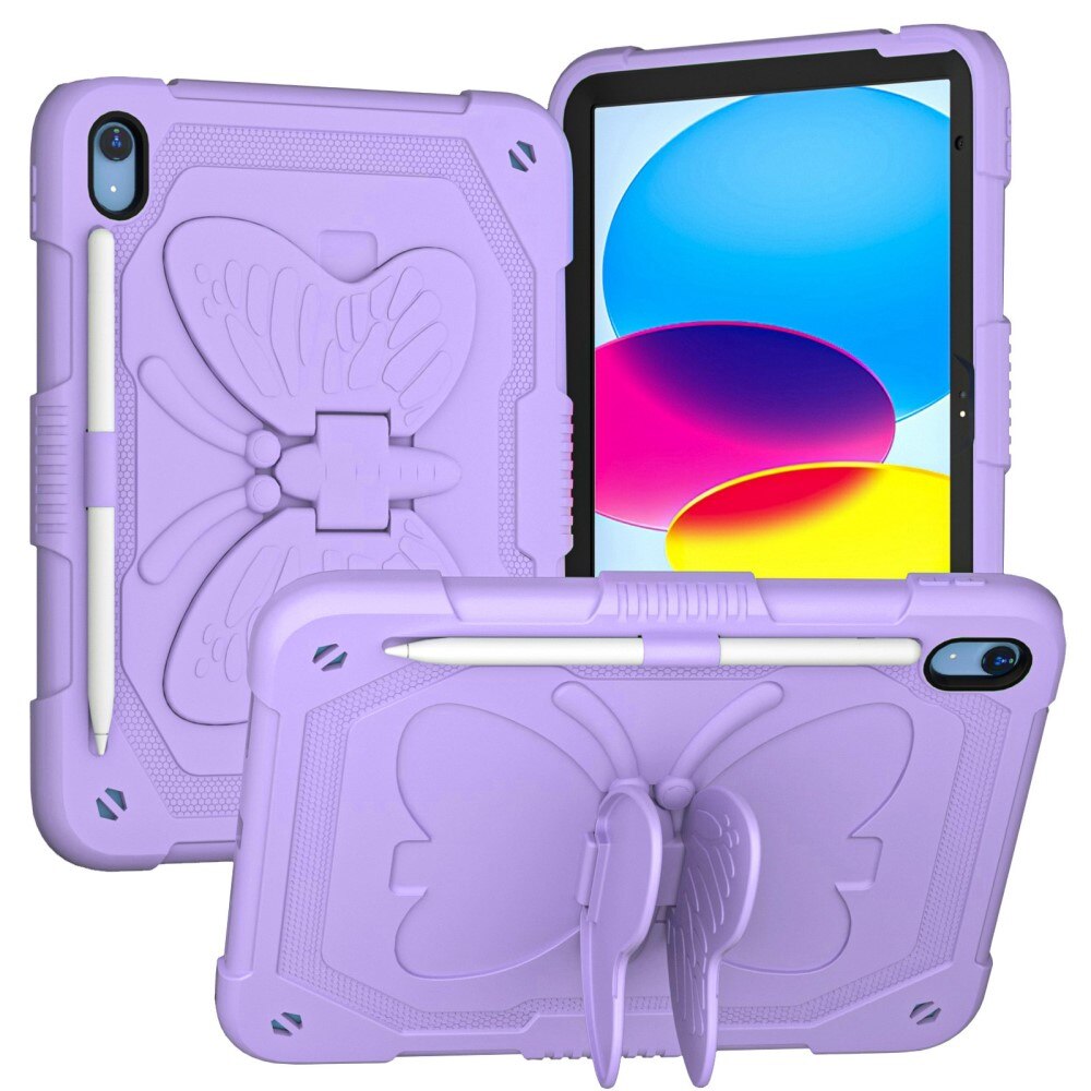 Coque hybride à papillons pour iPad 10.9 10th Gen (2022) avec bandoulière violet