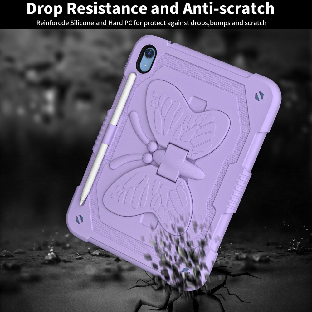 Coque hybride à papillons pour Apple iPad 11 11th Gen (2025) avec bandoulière violet