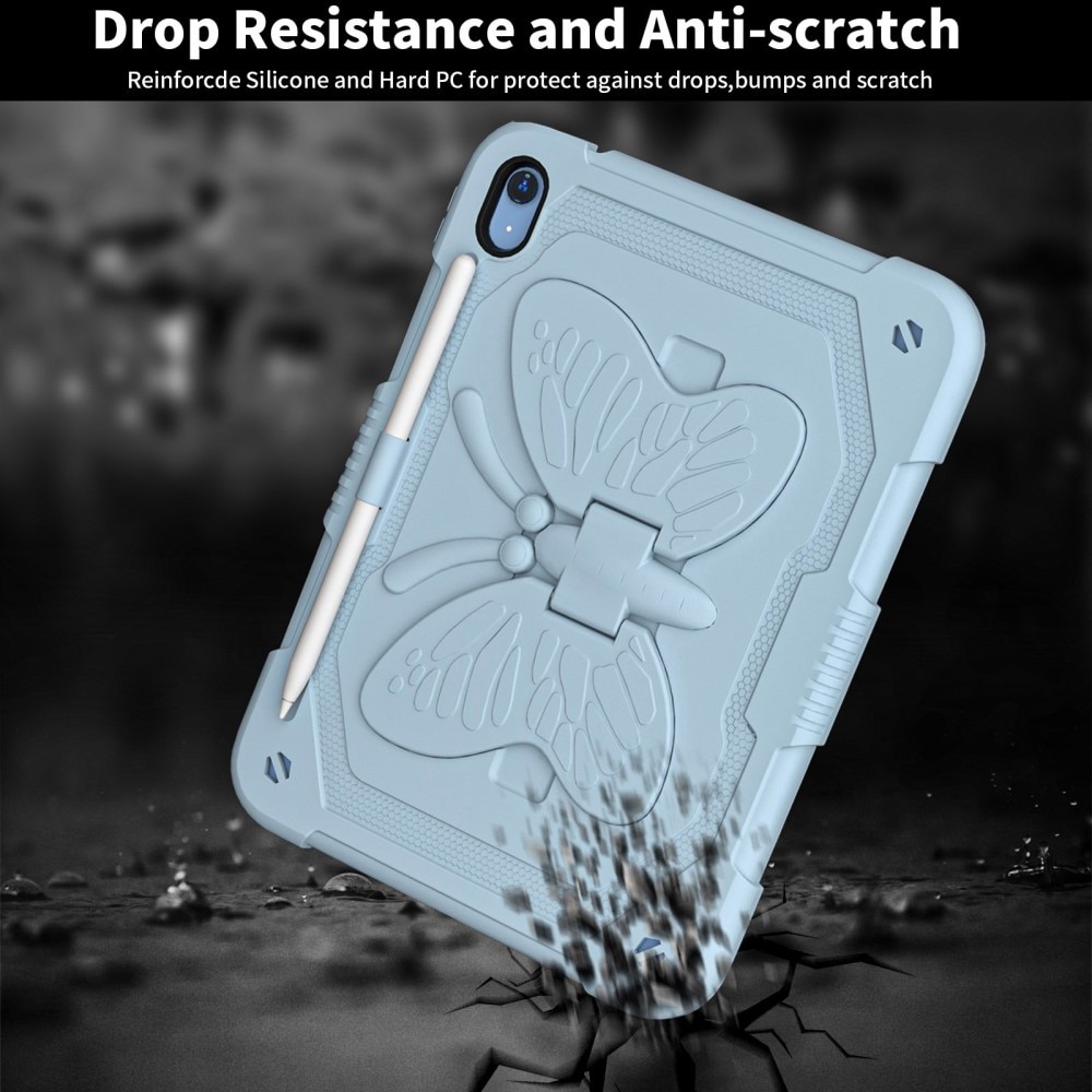 Coque hybride à papillons pour Apple iPad 11 11th Gen (2025) avec bandoulière bleu
